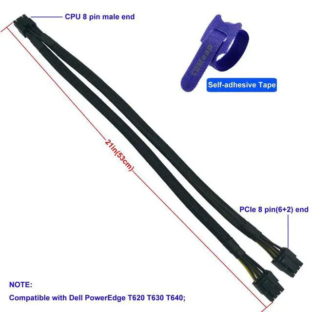 Alt view image 4 of 6 - CPU 8 Pin Male to Dual 8 Pin(6+2) Male PCIe Power Adapter Cable for Dell PowerEdge T730 T620 T630 T640 T430 T440 and NVIDIA Tesla GPU 21-inch(53cm)