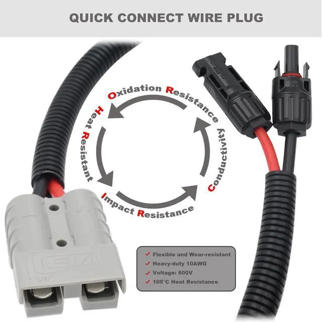 Alt view image 3 of 6 - Solar Panel Connector for Anderson 10AWG, Compatible with MC-4 to 50A/600V Anderson Adapter Plug Charge Extension Cable for Solar Generator Inverter Battery Pack Charger Kit 1.34ft(0.41m)