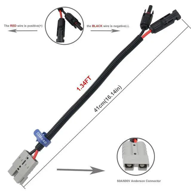 Alt view image 4 of 6 - Solar Panel Connector for Anderson 10AWG, Compatible with MC-4 to 50A/600V Anderson Adapter Plug Charge Extension Cable for Solar Generator Inverter Battery Pack Charger Kit 1.34ft(0.41m)