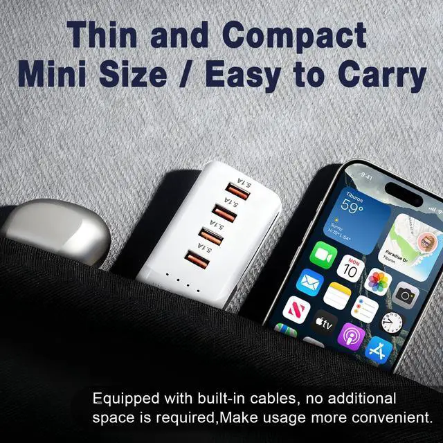 Alt view image 2 of 5 - 66W USB Charging Hub, 4-Port Multi Charger Dock for Switch PS5 Nintendo Tablet Smart Watch AirPods and Multiple Charger Plug