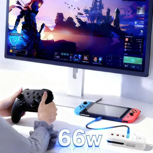 Alt view image 4 of 5 - 66W USB Charging Hub, 4-Port Multi Charger Dock for Switch PS5 Nintendo Tablet Smart Watch AirPods and Multiple Charger Plug