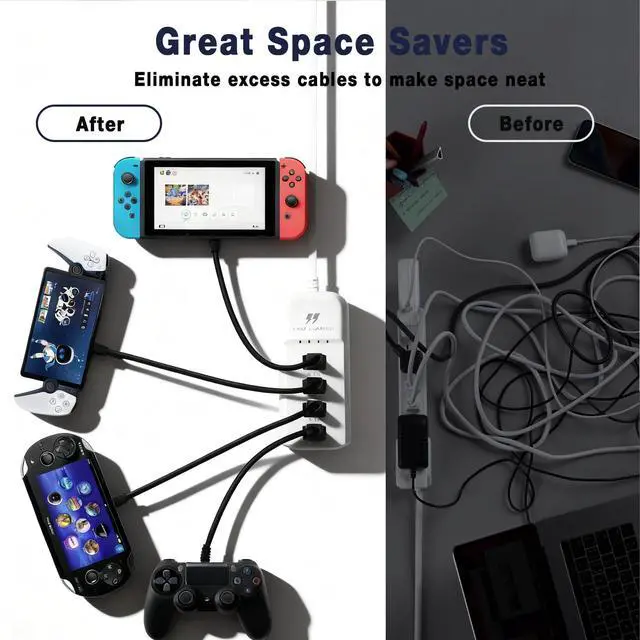 Alt view image 3 of 5 - 66W USB Charging Hub, 4-Port Multi Charger Dock for Switch PS5 Nintendo Tablet Smart Watch AirPods and Multiple Charger Plug