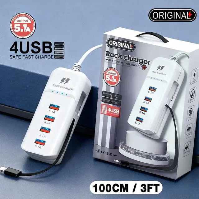 Alt view image 5 of 5 - 66W USB Charging Hub, 4-Port Multi Charger Dock for Switch PS5 Nintendo Tablet Smart Watch AirPods and Multiple Charger Plug