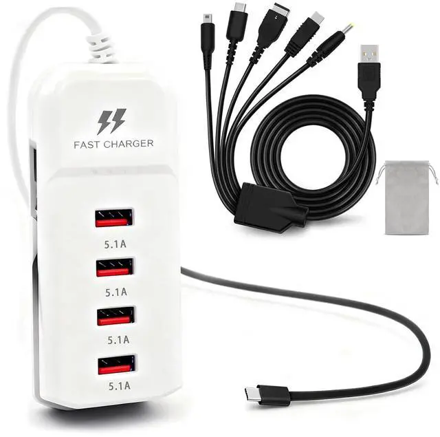 Main image of 66W USB Charging Hub 5 in 1 USB Charger Cable for Nintendo 3DS, DS Charger, Compatible Nintendo DS Lite, New 3DS (XL/LL), New 3DS, 2DS, DSi XL, NDS, Wii U Gamepad, GBA SP, PSP