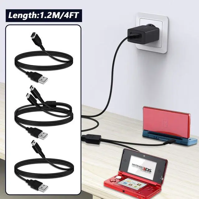 Alt view image 6 of 7 - 3DS Charger Cable for Nintendo 3DS(XL/LL) 2DS(XL/LL) DSi DS Lite DS GBA SP Wii U Gamepad Nintendo DS USB & Power Cable Sets 4FT