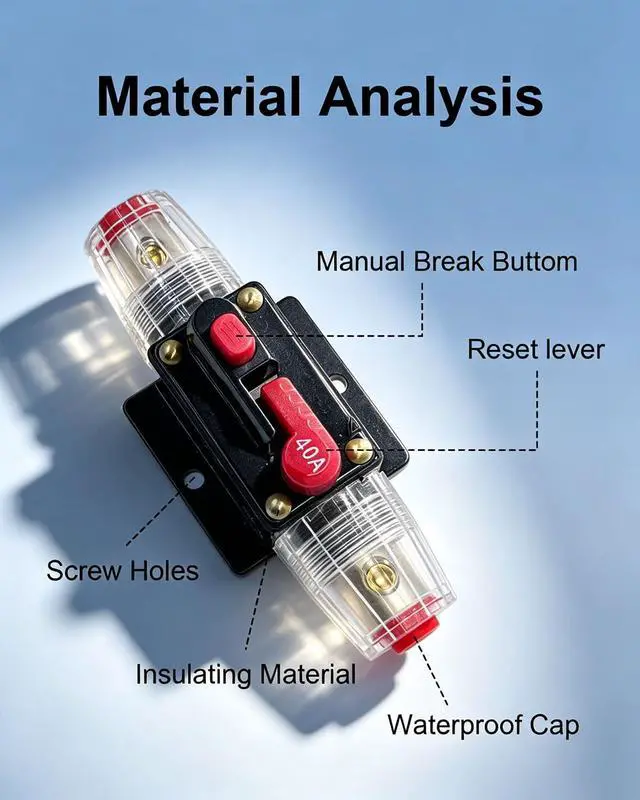 Alt view image 3 of 7 - 40A Waterproof DC Circuit Breaker 12V-24V Manual Reset