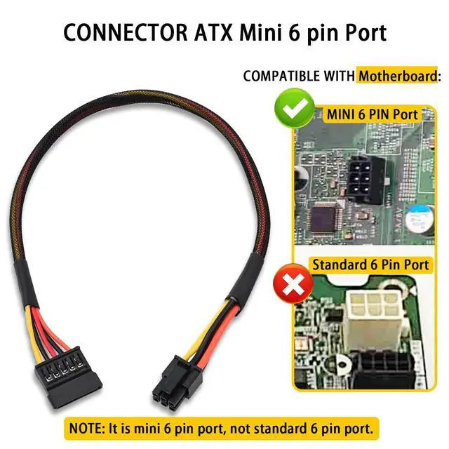 Alt view image 2 of 7 - SATA Power Cable for Dell Inspiron 3653 3650 ONLY Mini 6 Pin to SATA 15 Pin ATX Adapter, 15-inch (38cm), Pack of 2 (Not for Standard 6 Pin/OptiPlex/Vostro)