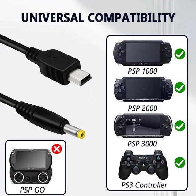 Alt view image 3 of 7 - 3DS Charger with PSP Charger Cable for Sony PSP 1000 2000 3000 Nintendo 3DS PlayStation Vita 1000 USB Data Cable & Charging Cord 3FT