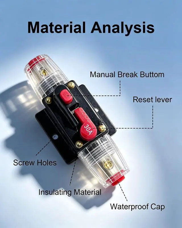 Alt view image 3 of 7 - 30A Waterproof DC Circuit Breaker 12V-24V Manual Reset