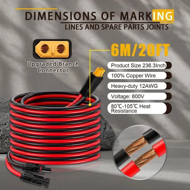 Alt view image 5 of 7 - 20FT 6M Solar to XT60 Extension Cable 12AWG, XT60 Plug Solar Panel Connector for Ecoflow Anker SOLIX Portable Power Station Solar Generator RV
