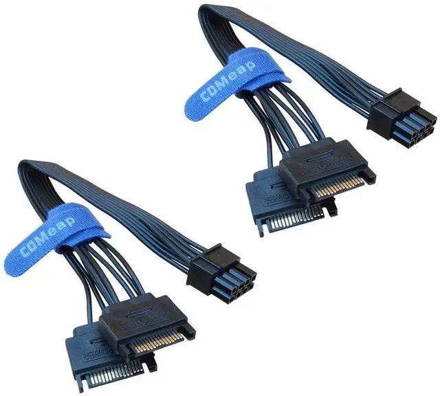 Main image of (2-Pack) SATA to 8 Pin GPU Power Adapter, 8 Pin (6+2) PCIe to Dual SATA Splitter Cable 9-inch(23cm)