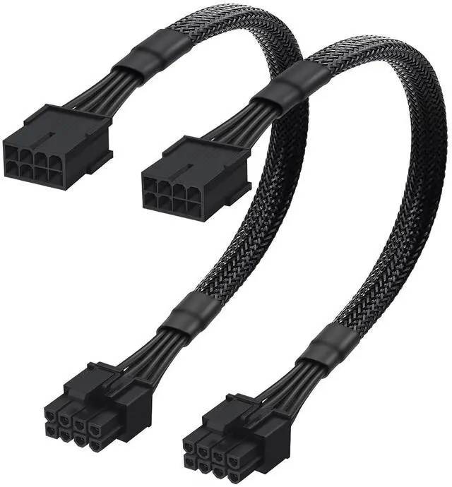 Main image of (2 Pack) 8 Pin PCIe Cable, PCIe 8 Pin Female to 8 Pin(6+2) Male GPU Power Extention Sleeved Adapter Cable 9-inch(23cm)