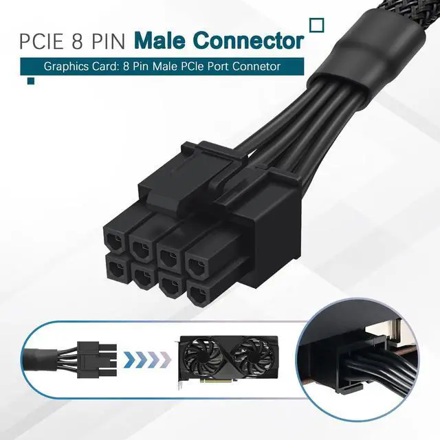 Alt view image 2 of 7 - (2 Pack) 8 Pin PCIe Cable, PCIe 8 Pin Female to 8 Pin(6+2) Male GPU Power Extention Sleeved Adapter Cable 9-inch(23cm)