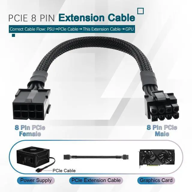 Alt view image 4 of 7 - (2 Pack) 8 Pin PCIe Cable, PCIe 8 Pin Female to 8 Pin(6+2) Male GPU Power Extention Sleeved Adapter Cable 9-inch(23cm)