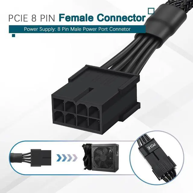Alt view image 3 of 7 - (2 Pack) 8 Pin PCIe Cable, PCIe 8 Pin Female to 8 Pin(6+2) Male GPU Power Extention Sleeved Adapter Cable 9-inch(23cm)