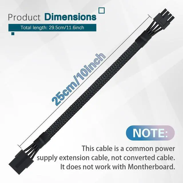 Alt view image 6 of 7 - (2 Pack) 8 Pin PCIe Cable, PCIe 8 Pin Female to 8 Pin(6+2) Male GPU Power Extention Sleeved Adapter Cable 9-inch(23cm)