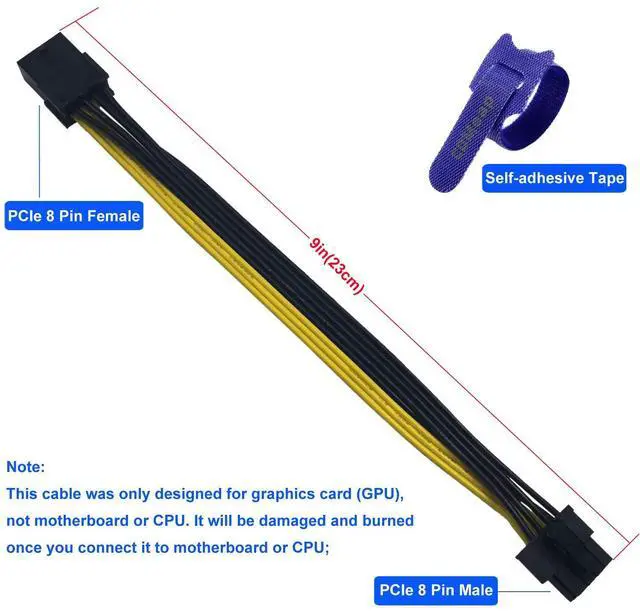 Alt view image 4 of 6 - (2-Pack) 8 Pin PCIe Cable, PCIe 8 Pin Female to 8 Pin(6+2) Male Adapter Extension for PCI Express GPU VGA 9-inch (23cm)