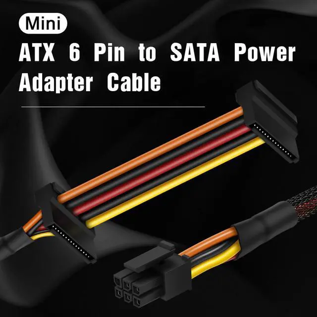 Alt view image 2 of 7 - SATA Power Cable, Right-Angle SATA 15 Pin x2 to Mini 6 Pin ATX Adapter for Dell CT1250/ ECT1205/ ECT1250/ QCT1250/ QCS1250, Compatible with SATA HDD/SSD/Optical Drive Expansion 17-inch(45cm)