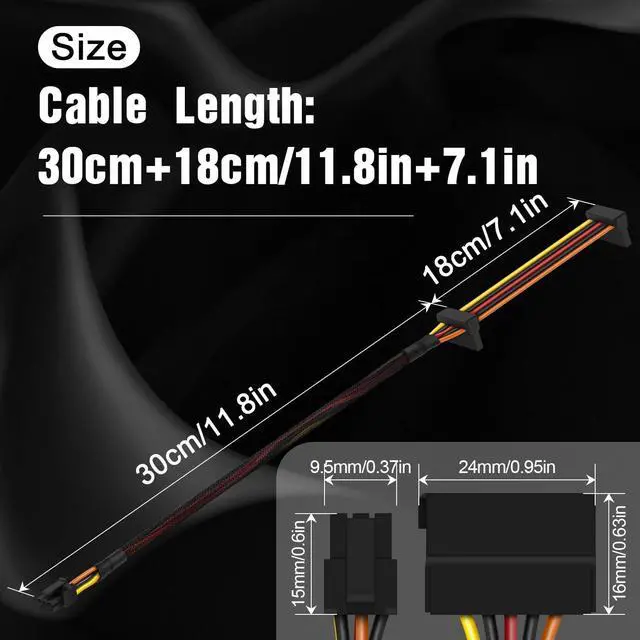 Alt view image 3 of 7 - SATA Power Cable, Right-Angle SATA 15 Pin x2 to Mini 6 Pin ATX Adapter for Dell CT1250/ ECT1205/ ECT1250/ QCT1250/ QCS1250, Compatible with SATA HDD/SSD/Optical Drive Expansion 17-inch(45cm)