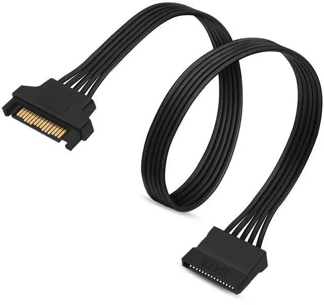 Main image of 15 Pin SATA Power Extension Cable Male to Female Braided Adapter Black 24-inch(60CM)
