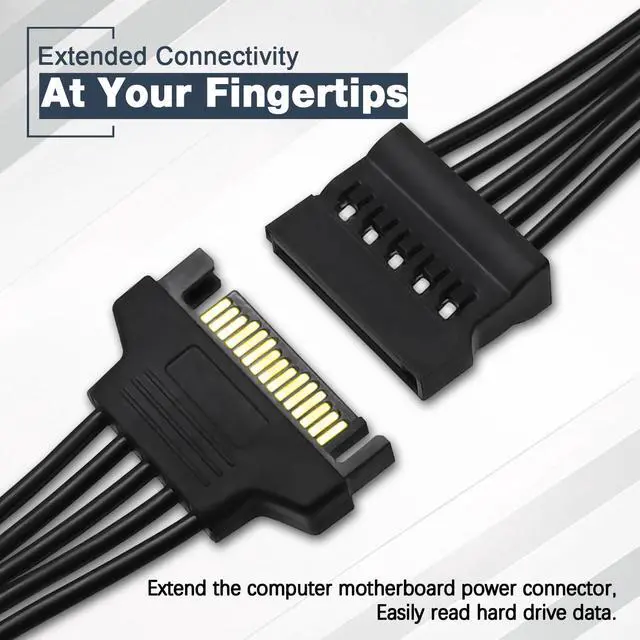Alt view image 2 of 7 - 15 Pin SATA Power Extension Cable Male to Female Braided Adapter Black 24-inch(60CM)