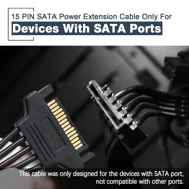 Alt view image 4 of 7 - 15 Pin SATA Power Extension Cable Male to Female Braided Adapter Black 24-inch(60CM)
