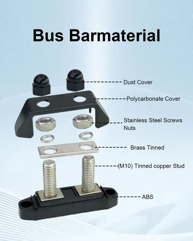 Alt view image 6 of 7 - 2PCS 3/8" M10 Dual Stud Bus Bar, Red & Black