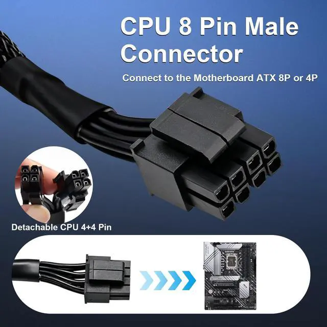 Alt view image 2 of 7 - (2-Pack) CPU 8 Pin Extension Cable, ATX CPU 8 Pin (4+4) Male to Female Extension Sleeved Cable for Power Supply PSUs 9.5-inch(24cm)