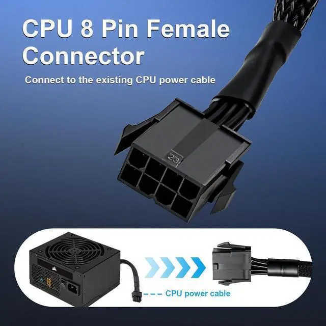 Alt view image 3 of 7 - (2-Pack) CPU 8 Pin Extension Cable, ATX CPU 8 Pin (4+4) Male to Female Extension Sleeved Cable for Power Supply PSUs 9.5-inch(24cm)