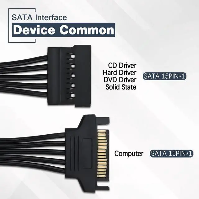 Alt view image 5 of 7 - 15 Pin SATA Power Extension Cable Male to Female Braided Adapter Black 24-inch(60CM)