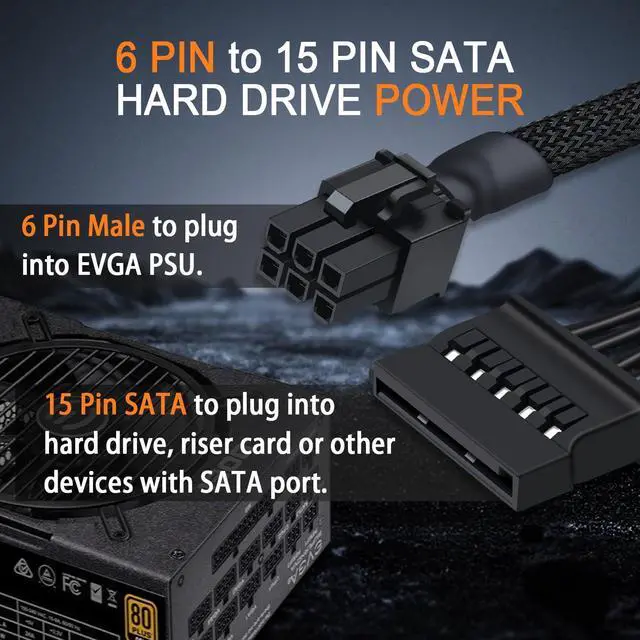 Alt view image 2 of 7 - SATA Power Cable for EVGA PSUs, 6 Pin to 3X 15 Pin SATA Hard Drive Adapter Sleeved Splitter for Some Specific Types of EVGA Power Supply 20-in(50cm)