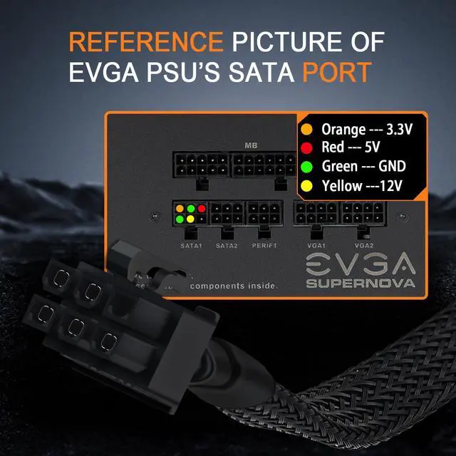 Alt view image 4 of 7 - SATA Power Cable for EVGA PSUs, 6 Pin to 3X 15 Pin SATA Hard Drive Adapter Sleeved Splitter for Some Specific Types of EVGA Power Supply 20-in(50cm)