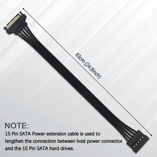 Alt view image 7 of 7 - 15 Pin SATA Power Extension Cable Male to Female Braided Adapter Black 24-inch(60CM)