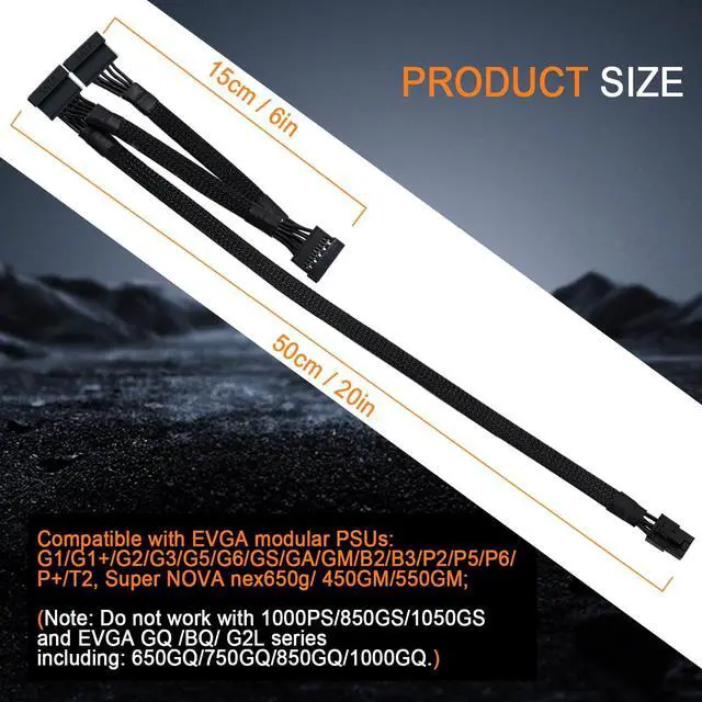 Alt view image 6 of 7 - SATA Power Cable for EVGA PSUs, 6 Pin to 3X 15 Pin SATA Hard Drive Adapter Sleeved Splitter for Some Specific Types of EVGA Power Supply 20-in(50cm)