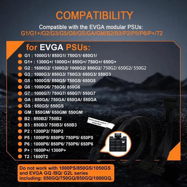 Alt view image 7 of 7 - SATA Power Cable for EVGA PSUs, 6 Pin to 3X 15 Pin SATA Hard Drive Adapter Sleeved Splitter for Some Specific Types of EVGA Power Supply 20-in(50cm)