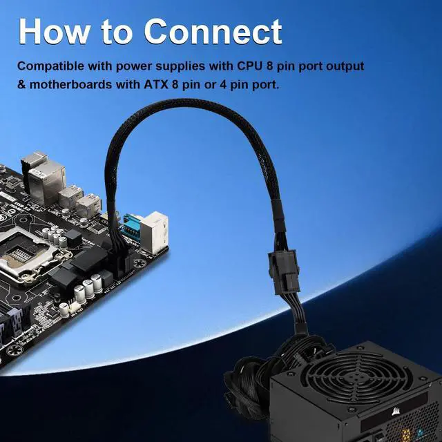Alt view image 5 of 7 - (2-Pack) CPU 8 Pin Extension Cable, ATX CPU 8 Pin (4+4) Male to Female Extension Sleeved Cable for Power Supply PSUs 9.5-inch(24cm)