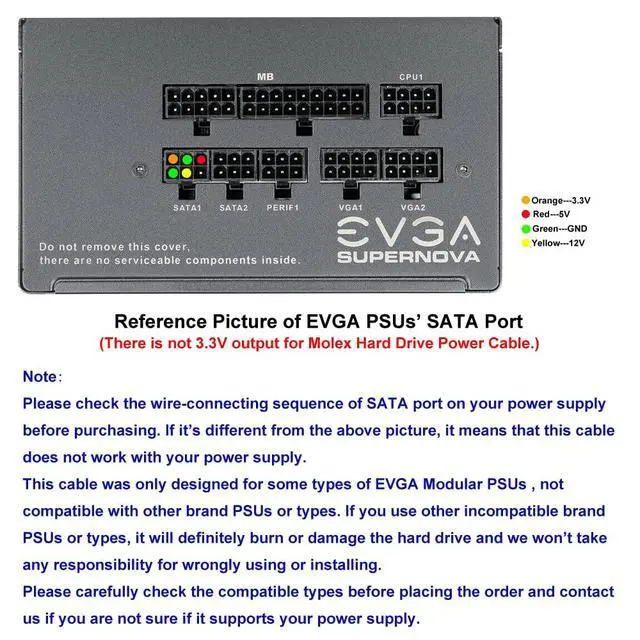 Alt view image 5 of 6 - Molex Power Cable for EVGA PSUs, 6 Pin to 3X 4 Pin Molex Hard Drive Adapter Sleeved Splitter for Some Specific Types of EVGA Power Supply 20-in(50cm)