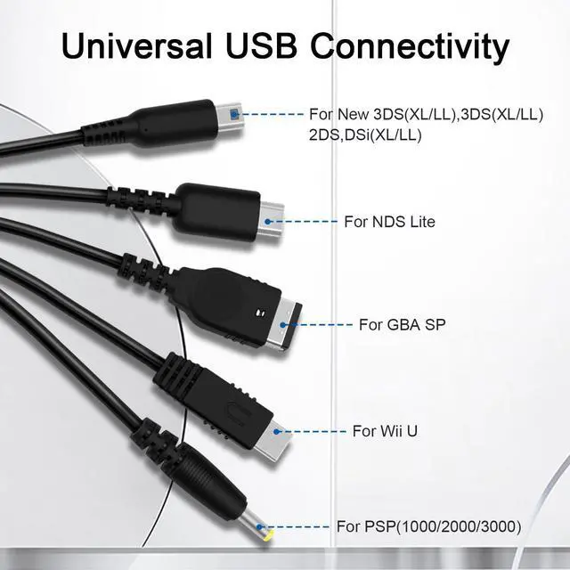 Alt view image 2 of 7 - 5 in 1 USB Charger Cable for Nintendo 3DS, DS Charger DS Lite, New 3DS (XL/LL), New 3DS, 2DS, DSi XL, NDS, Wii U Gamepad, GBA SP, PlayStation Vita 1000