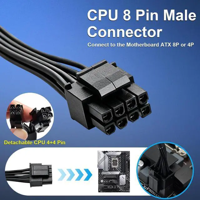 Alt view image 2 of 7 - (2-Pack) CPU 8 Pin Extension Cable, Motherboard ATX CPU 8 Pin (4+4) Male to Female Adapter for Power Supply PSUs 9.5-inch(24cm)