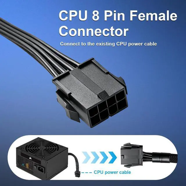 Alt view image 3 of 7 - (2-Pack) CPU 8 Pin Extension Cable, Motherboard ATX CPU 8 Pin (4+4) Male to Female Adapter for Power Supply PSUs 9.5-inch(24cm)