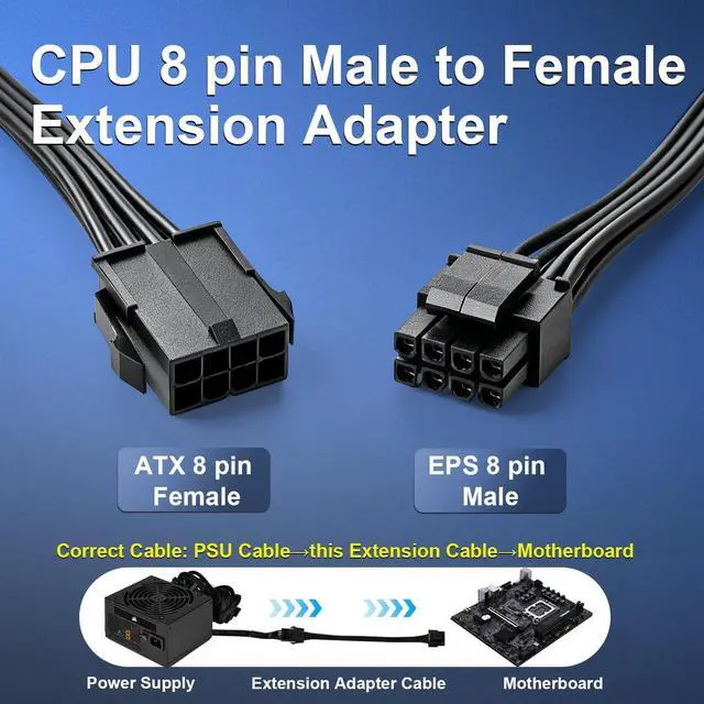 Alt view image 4 of 7 - (2-Pack) CPU 8 Pin Extension Cable, Motherboard ATX CPU 8 Pin (4+4) Male to Female Adapter for Power Supply PSUs 9.5-inch(24cm)