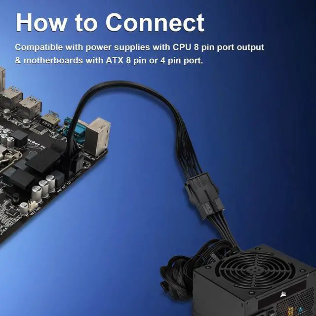 Alt view image 5 of 7 - (2-Pack) CPU 8 Pin Extension Cable, Motherboard ATX CPU 8 Pin (4+4) Male to Female Adapter for Power Supply PSUs 9.5-inch(24cm)