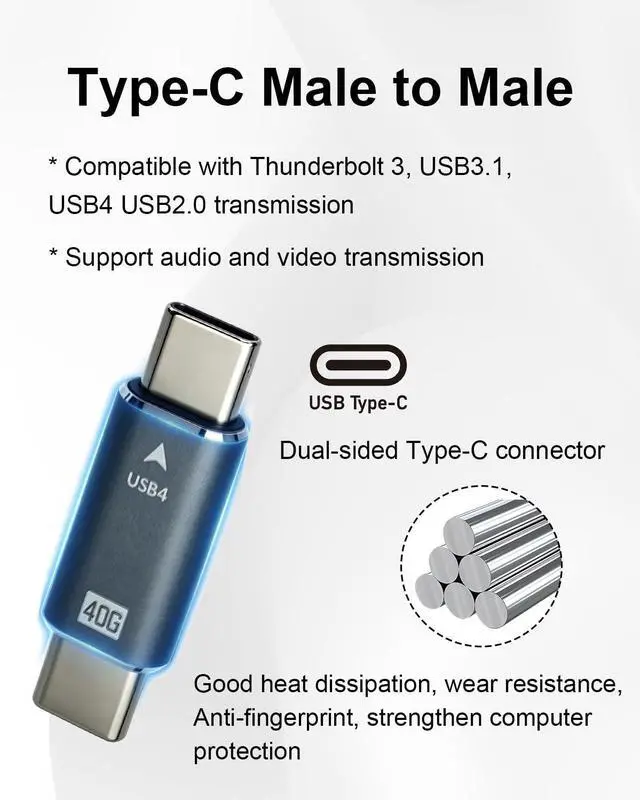 Alt view image 2 of 7 - 40Gbps 8K USB-C Male to Male Extension Coupler 2 Pack