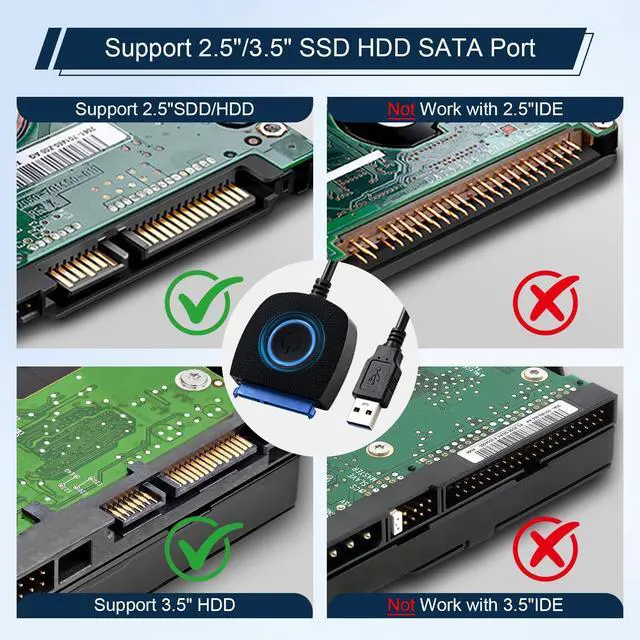 Alt view image 2 of 6 - SATA to USB 3.0 Adapter for 3.5 2.5 Inch SSD/HDD Hard Drive Reader, External Converter Cable for HDD/SSD Data Transfer with 12V DC Power Adapter Support 5Gbps