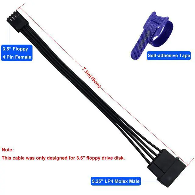 Alt view image 4 of 6 - (2-Pack) 4 Pin LP4 5.25" Molex to 3.5" Floppy Drive 4 Pin Female FDD Power Adapter Cable 7.5-inch(19cm)