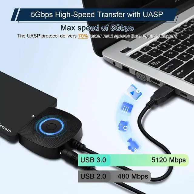 Alt view image 4 of 6 - SATA to USB 3.0 Adapter for 3.5 2.5 Inch SSD/HDD Hard Drive Reader, External Converter Cable for HDD/SSD Data Transfer with 12V DC Power Adapter Support 5Gbps