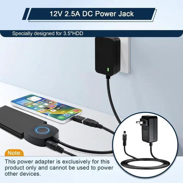 Alt view image 5 of 6 - SATA to USB 3.0 Adapter for 3.5 2.5 Inch SSD/HDD Hard Drive Reader, External Converter Cable for HDD/SSD Data Transfer with 12V DC Power Adapter Support 5Gbps