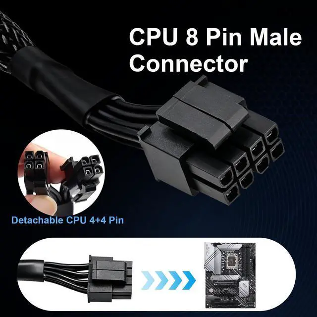 Alt view image 2 of 7 - 8 Pin CPU Power Adapter, PCIe 8 Pin Female to CPU 8 pin (4+4 Detachable) Male EPS-12V Adapter Converter Sleeved Cable 13.3-inch(34cm)