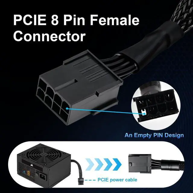 Alt view image 3 of 7 - 8 Pin CPU Power Adapter, PCIe 8 Pin Female to CPU 8 pin (4+4 Detachable) Male EPS-12V Adapter Converter Sleeved Cable 13.3-inch(34cm)