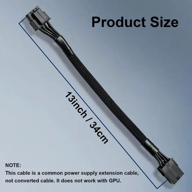 Alt view image 5 of 7 - 8 Pin CPU Power Adapter, PCIe 8 Pin Female to CPU 8 pin (4+4 Detachable) Male EPS-12V Adapter Converter Sleeved Cable 13.3-inch(34cm)